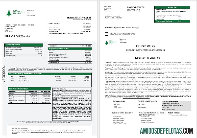 Extrato de hipoteca do Banco Comercial Eden do Sudão do Sul em formatos Word e PDF 1 2 exemplo